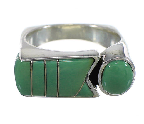 Southwestern Genuine Sterling Silver Turquoise Inlay Ring Size 8-1/2 QX84062